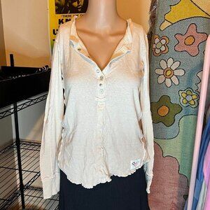 Free People x We The Free White Ombré Button Up Long Sleeve Top